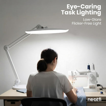 Neatfi XL 2200 Lumens 24W LED Desk Lamp – Shadow-Free Task Lighting | 4-Level Dimming | Home Office & Crafts Use | 20-Inch Wide Head (White, Non-CCT with Clamp)