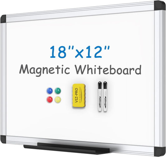 VIZ-PRO Magnetic Dry Erase Board, 24 X 18 Inches, Silver Aluminium Frame