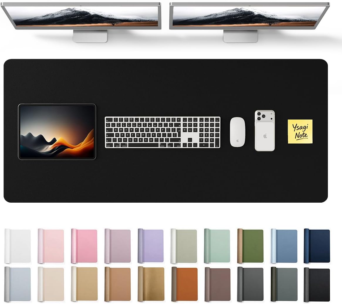 YSAGi Large Extended PU Leather Desk Pad Protector – Non-Slip Waterproof Desk Mat for Office & Home, Easy Clean Mouse Pad & Laptop Writing Blotter 35.4"x17" Black - Colors B
