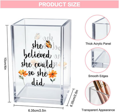 Never Let Anyone Dull Your Sparkle Acrylic Makeup Brush Organizer Holder, Girl Power Desk Acrylic Brushes Storage, Inspirational Quote Gifts for Women Friend Sister Make Up Artist Makeup Lover