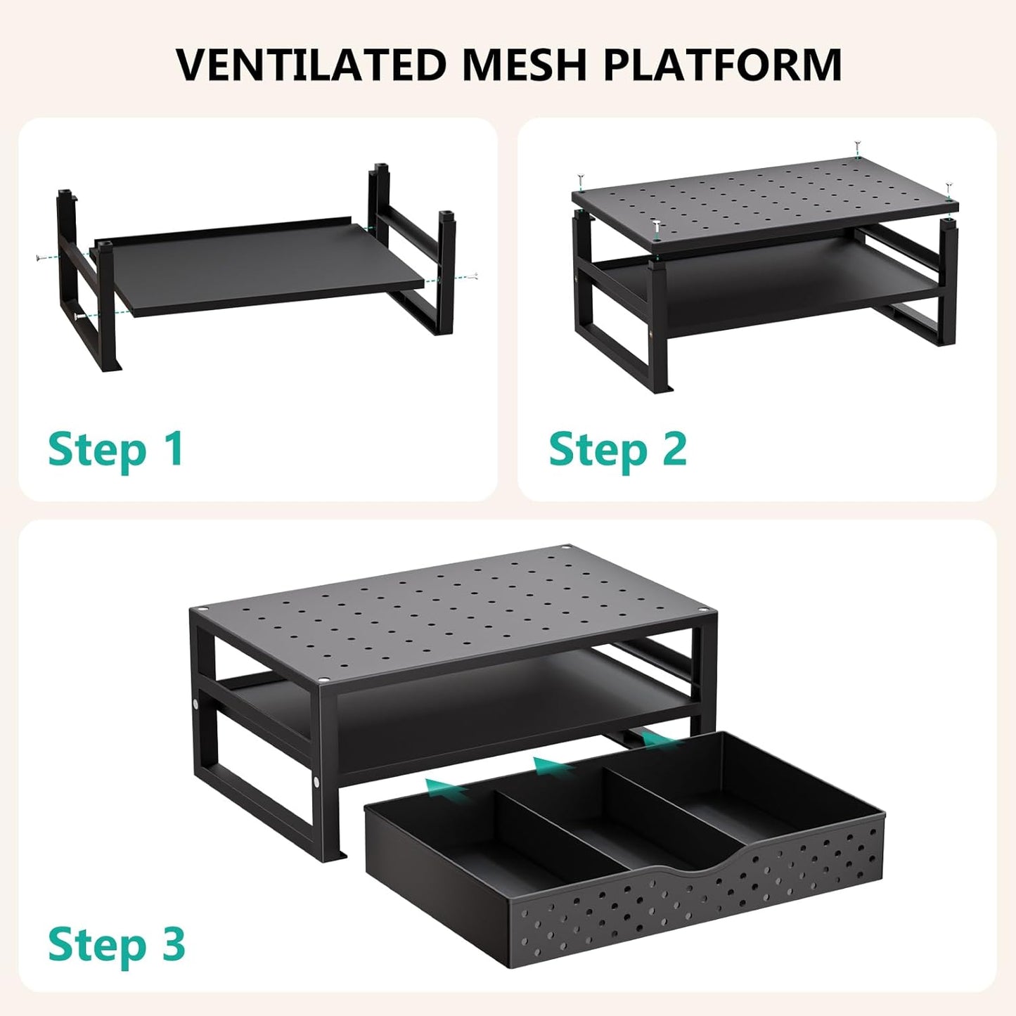 WALI Monitor Stand Riser with Drawer and 2 Pen Holders, Desk Organizers and Accessories for Computer, Printer, Laptop Stand for Home Office Supplies, (PTT004-B), 1 Pack, Black
