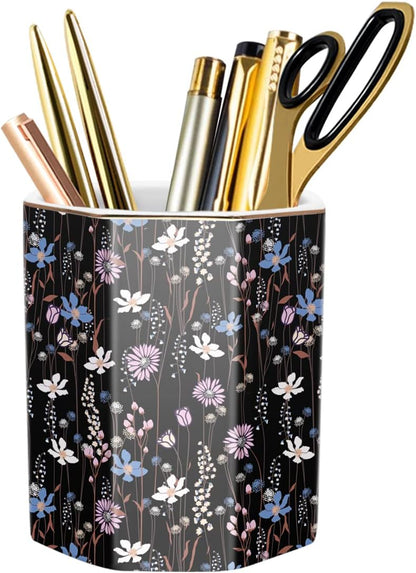 Pen Holder, Pencil Holder for Desk, Marble Desk Organizer Cute, Durable Ceramic Pencil Cup, Decorative Makeup Brush Holder Cup, Stationery Holder for Office, Home, Gray Marble