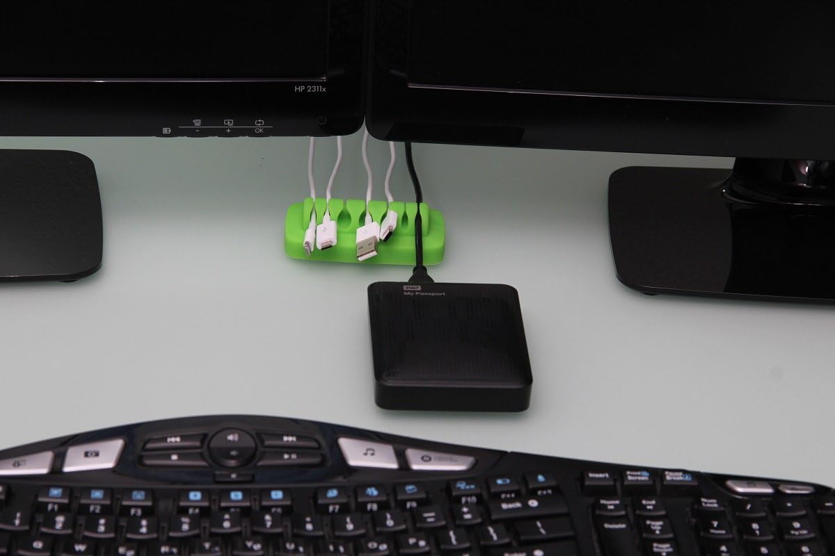 Desktop Cable Organizer, Weighted, Eco-Friendly Silicone, No Bad Smell, Bundled with 4 Reusable Cable Ties (Black)