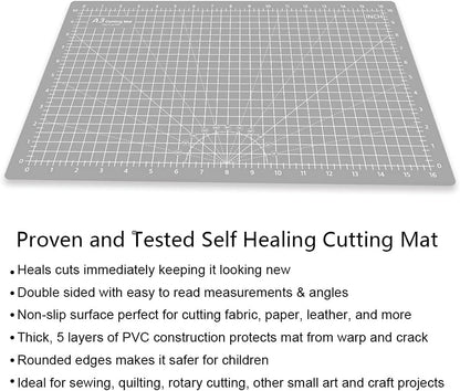 HEADLEY TOOLS 18" x 24" Thickened Self Healing Cutting Mat, A2 Rotary Cutting Sewing Mat for Crafts, Double Sided 5-Ply Table Cutting Board for Fabric Quilting Leather Arts Hobby Project, Grey/Black