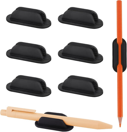 ZUFECY 6 Pack Adhesive Pencil Holders for Desk, Flexible Black Silicone Pen Holder with Adhesive Pads for Office Essentials and Teacher Supplies