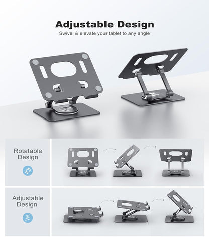 JOIOT Swivel Tablet Stand with 360 Rotating Base, Adjustable Holder for Drawing, Compatible with iPad Pro/Air/Mini and More (Black)