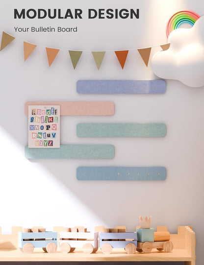 Fluxynara Cork Board Alternative Felt Strip Board 8-Pack 13"x2", Office Pin Board with 50 Push Pins, Adhesive Install for Bedroom Door & Home Office(Linen Dusk)