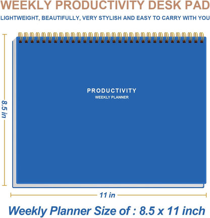 Weekly Productivity Planner - 8.5" x 11" Dashboard Desk Notepad Has 6 Focus Areas to List Tasks for Goals, Projects, Clients, Academic or Meal-Organize Your Daily Work Efficiently, 54 Weeks, Green