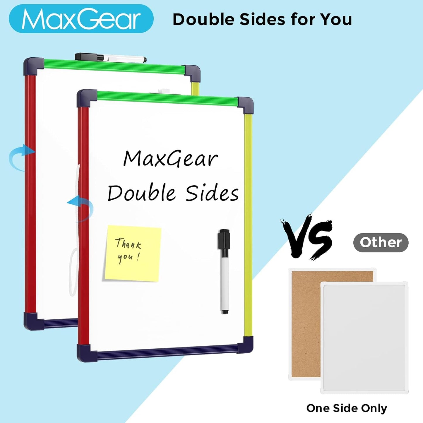 MaxGear Double-Sided Dry Erase Board for Wall, 16"x12" Hanging Whiteboard, Small Dry Erase White Board with 3 Markers and 4 Magnets, Portable Whiteboard for Planning, Drawing, Memo, to Do List
