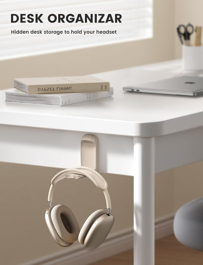 Lamicall Headphone Stand, Sticky Headset Holder - [Foldable & Compact] Headphone Holder Hook Mount, Adhesive Hanger Clip Under Desk, Earphone Clamp for Airpods Max, HyperX, Sennheiser, Black