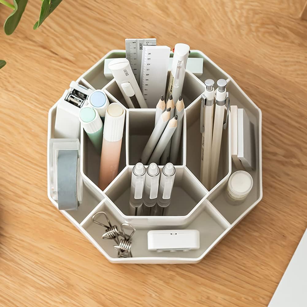 Rotating Art Supply Storage Organizer,Pencil Holder with 9 Compartment, Pen Storage Organizer, for Kids Art Desk, Homeschool Supplies, Home Office Desktop Organizer(White)