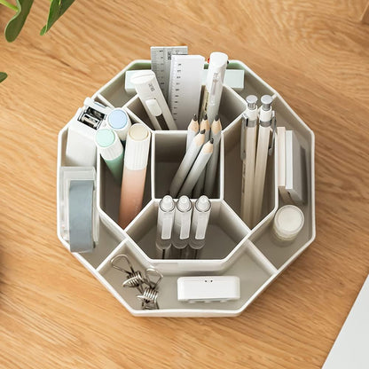 Rotating Art Supply Storage Organizer,Pencil Holder with 9 Compartment, Pen Storage Organizer, for Kids Art Desk, Homeschool Supplies, Home Office Desktop Organizer(White)
