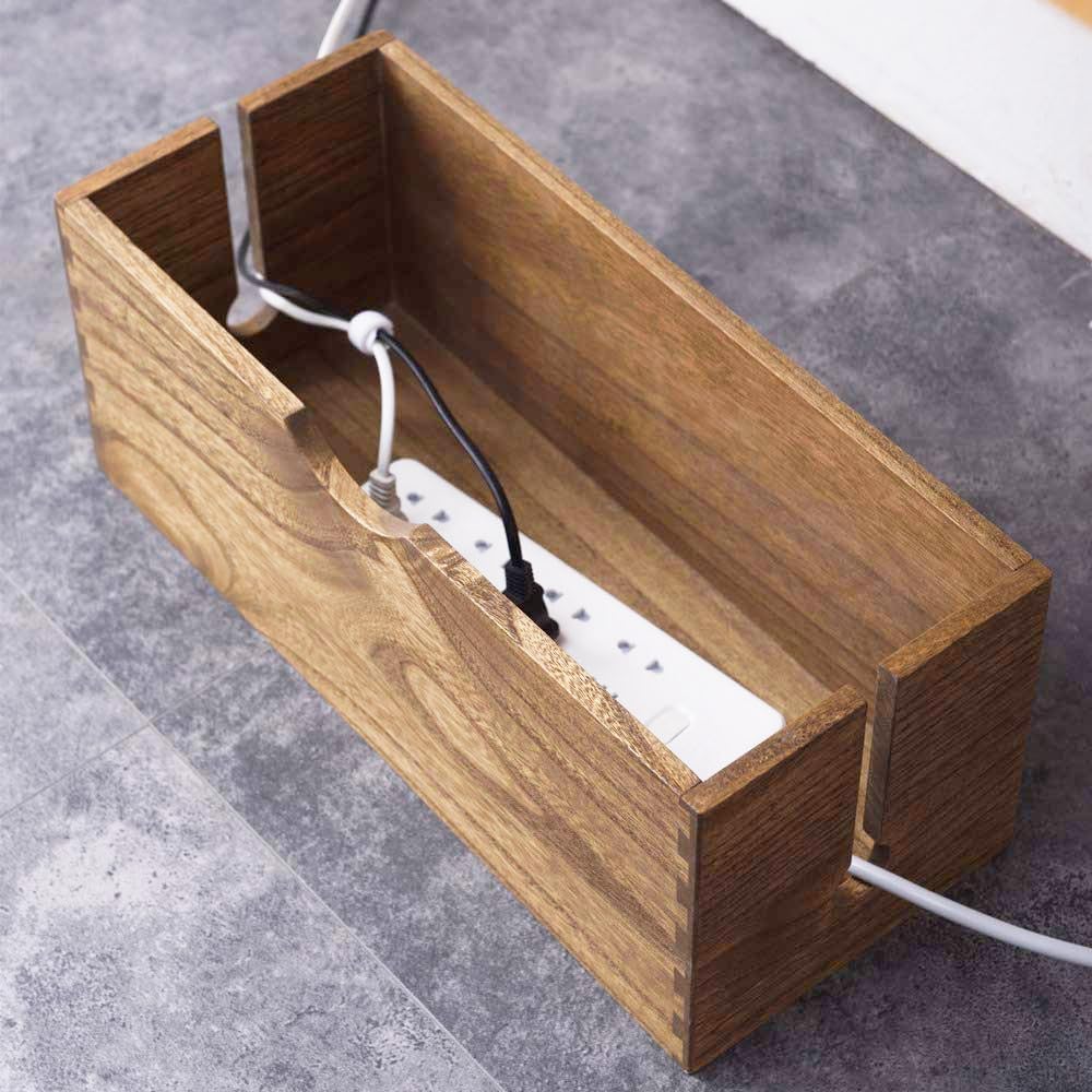 KIRIGEN Wooden Cable Management Box Set of 2 - Solid Wood Large & Small Cord Organizer Hides Power Strips, Chargers & Wires for Desk, TV Stand, Home Office DXH2T-NA