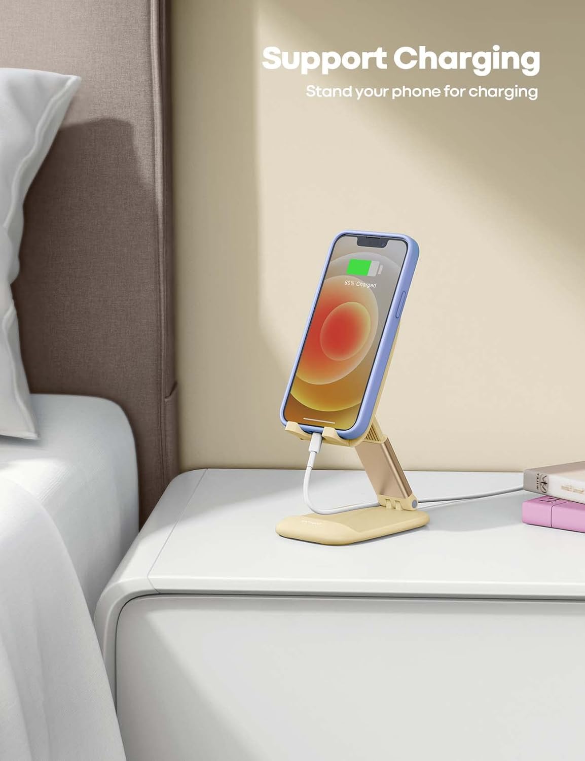 Lamicall Cell Phone Stand for Desk - [Height Adjustable] Foldable Mobile Phone Holder, Portable Stand for iPhone 17 16 15 14 13 12 11 Pro Max Plus Air, Galaxy S25, Office Gift, Telephone Accessories