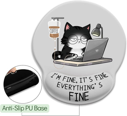 LIMKRIAN Cat Ergonomic Mouse Pad with Wrist Rest, Gaming Mouse Pad with Wrist Support, Funny Mouse Pads for Desk, Computer Mousepad with Non-Slip Pain Relief PU Base, Cute Office Desk Accessories