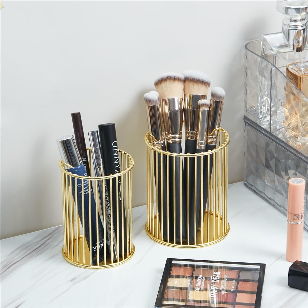 2 Sets Metal Pen Holder for Desk,Makeup Brushes Cup Holder, Pencil Holders, Pen cup, Home and Office Organizer, Black