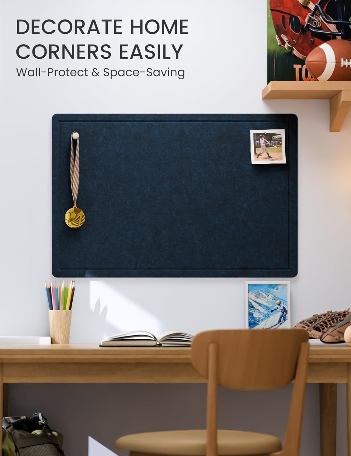 Fluxynara Bulletin Board, 23.6" x 17.5" Cork Board Alternative with 12 Safe Removable Adhesive Tabs, Foldable Felt Pin Board for Home Office, Classroom, Bedroom,Entryway for Walls—Sage