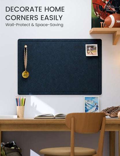 Fluxynara Bulletin Board, 23.6" x 17.5" Cork Board Alternative with 12 Safe Removable Adhesive Tabs, Foldable Felt Pin Board for Home Office, Classroom, Bedroom,Entryway for Walls—Sage
