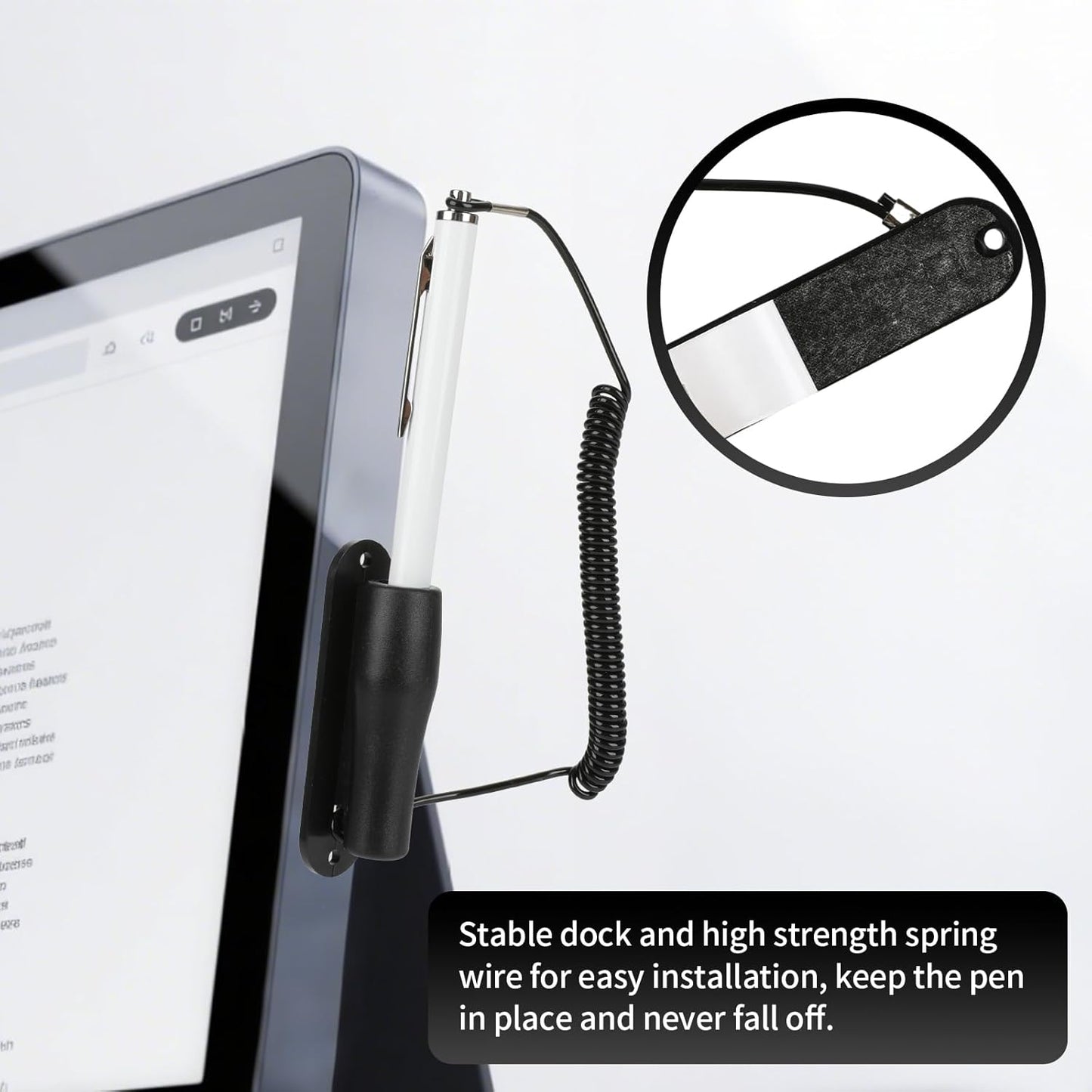 Stylus Pen with Holder and Spring Tether – 6mm Soft Tip Touch Screen Pen for Capacitive Screens, Anti-Loss Stylus with Dock for iPad Android Tablets Laptop Car GPS – No Bluetooth or Battery Needed