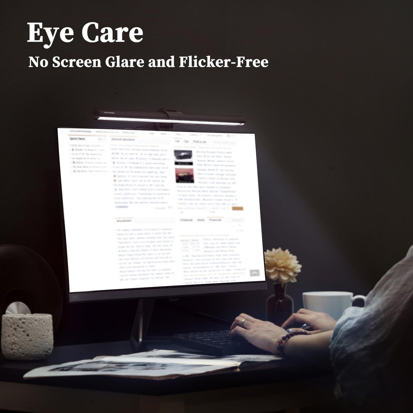 CATPOWER Portable Laptop Monitor Light Bar with USB Connection, e-Reading LED Task Lamp, 3 Color Temperature Settings, 10 Levels of Brightness Adjustment, No Glare on the Screen, Saves Space
