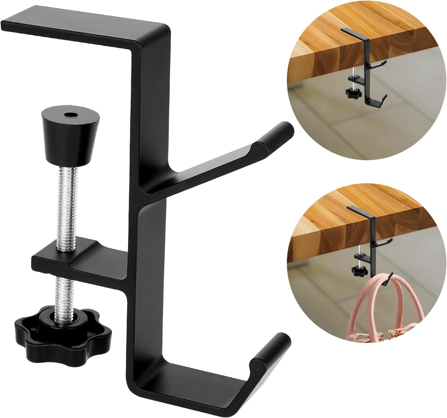 cobee Purse Hook for Table, Purse Hanger for Desk, Clamp-On Under Desk Backpack Hanger, Women's Bag Hook for Handbag and Purse Holder(Black Single Hook)