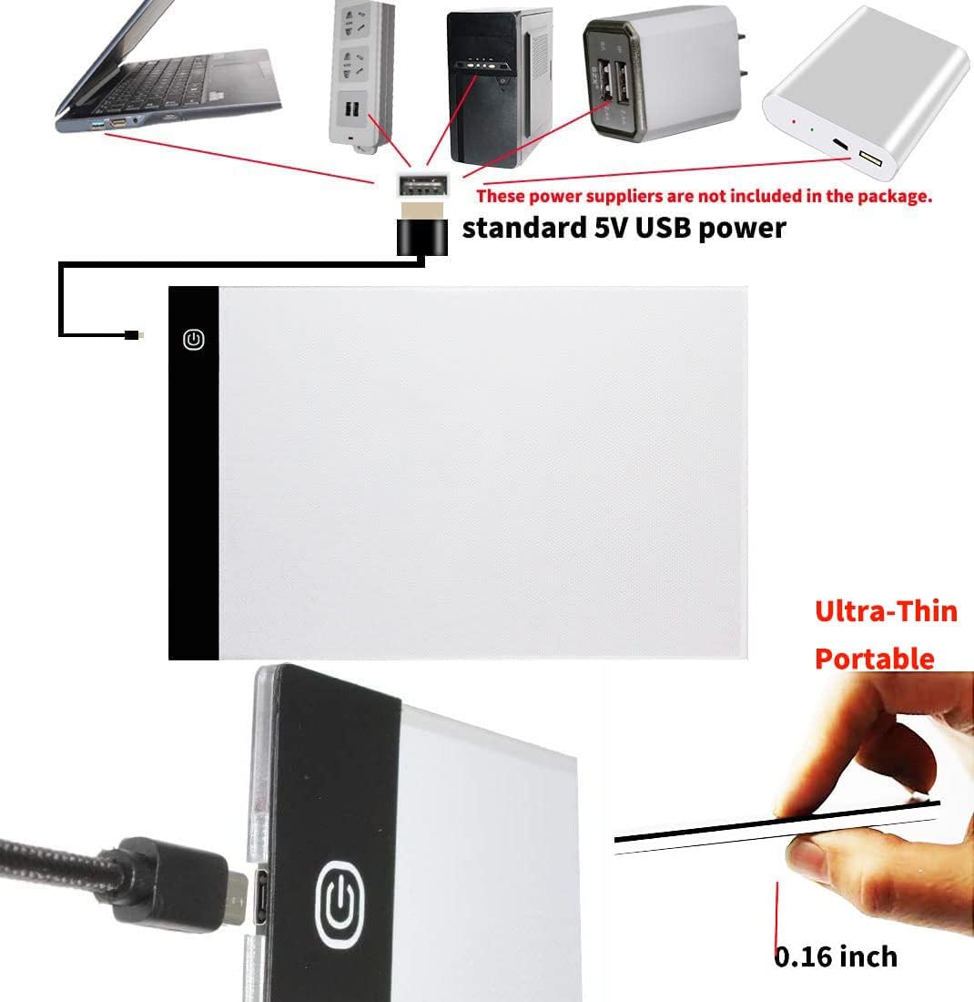 A4 Tracing Pad LED Light Board Artists Light Boxes, Portable Ultra-Thin Adjustable USB Power Artcraft LED Trace Light Pad for Drawing, Sketching, Animation, Tattoo
