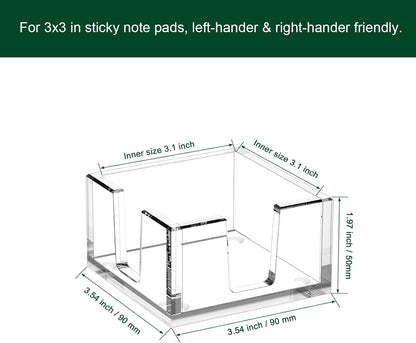 Acrylic Sticky Note Holder, Self-Stick Note Pad Holder W/O Pads - Note Dispenser Memo Pad Holder Desk Organizer for School Office Home (3''x3'' Clear)