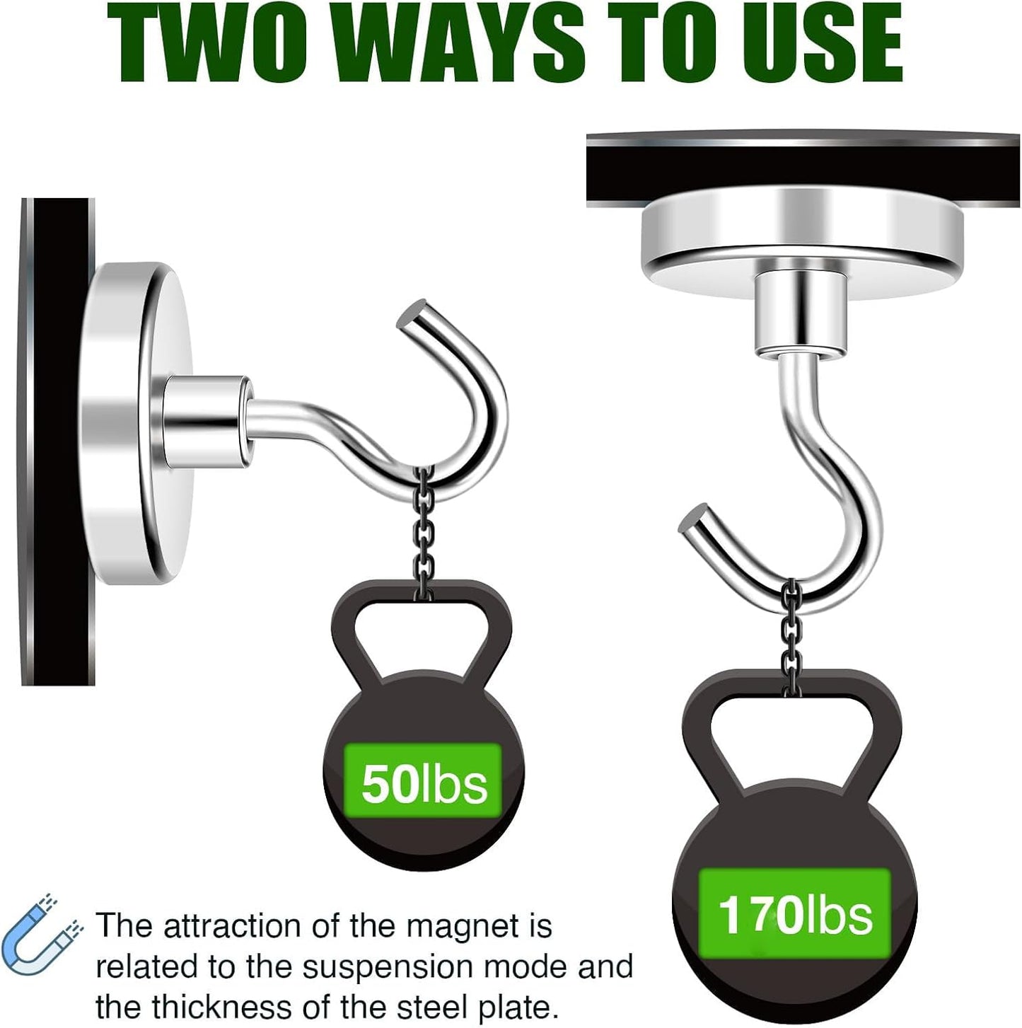 MIKEDE Black Magnetic Hooks 85Lbs Heavy Duty Earth Magnets with Hooks for Cruise Cabin Strong Magnet Hooks for Hanging Super Metal Magnetic Hanger for Grill Fridge Kitchen - Pack of 10