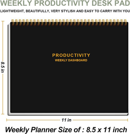 Weekly Productivity Dashboard - 8.5" x 11" Dashboard Desk Notepad Has 6 Focus Areas to List Tasks for Goals, Projects, Clients, Academic or Meal-Organize Your Daily Work Efficiently, 54 Weeks, Green
