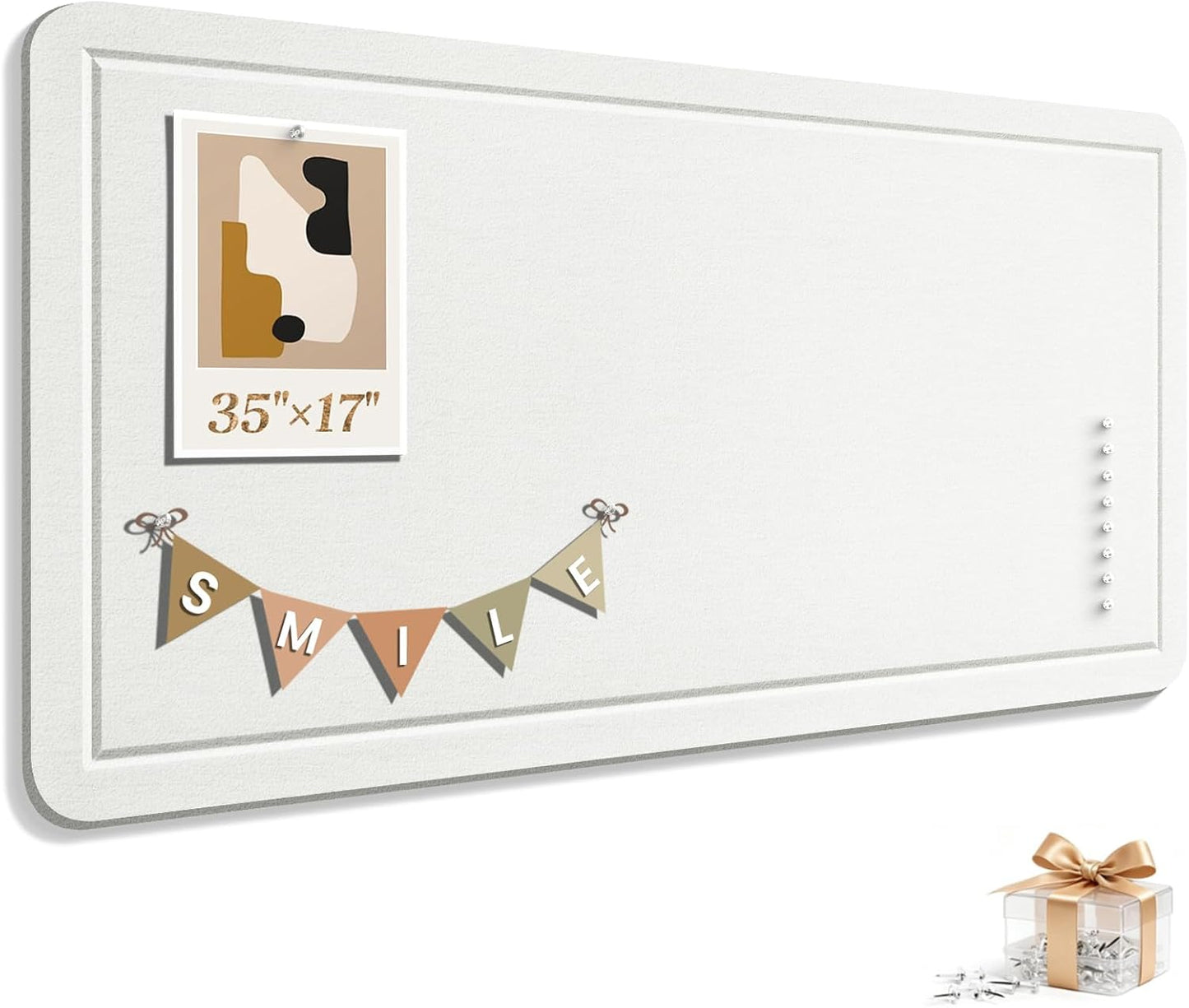 Large Bulletin Board, 35 X 17 Inches Felt Cork Board with 40 Pushpins, Foldable Felt Notice Pin Board Photo Display Board with Self-Adhesive Tape for Office Home School (Oatmeal, 35x17 inch)