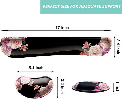 Keyboard Wrist Rest Mouse Wrist Support Set, Memory Foam Wrist Rest Pad for Computer Laptop Keyboard Mouse, Ergonomic Wrist Cushion Support for Typing Pain Relief, Gaming Home Office, Flowers Grass