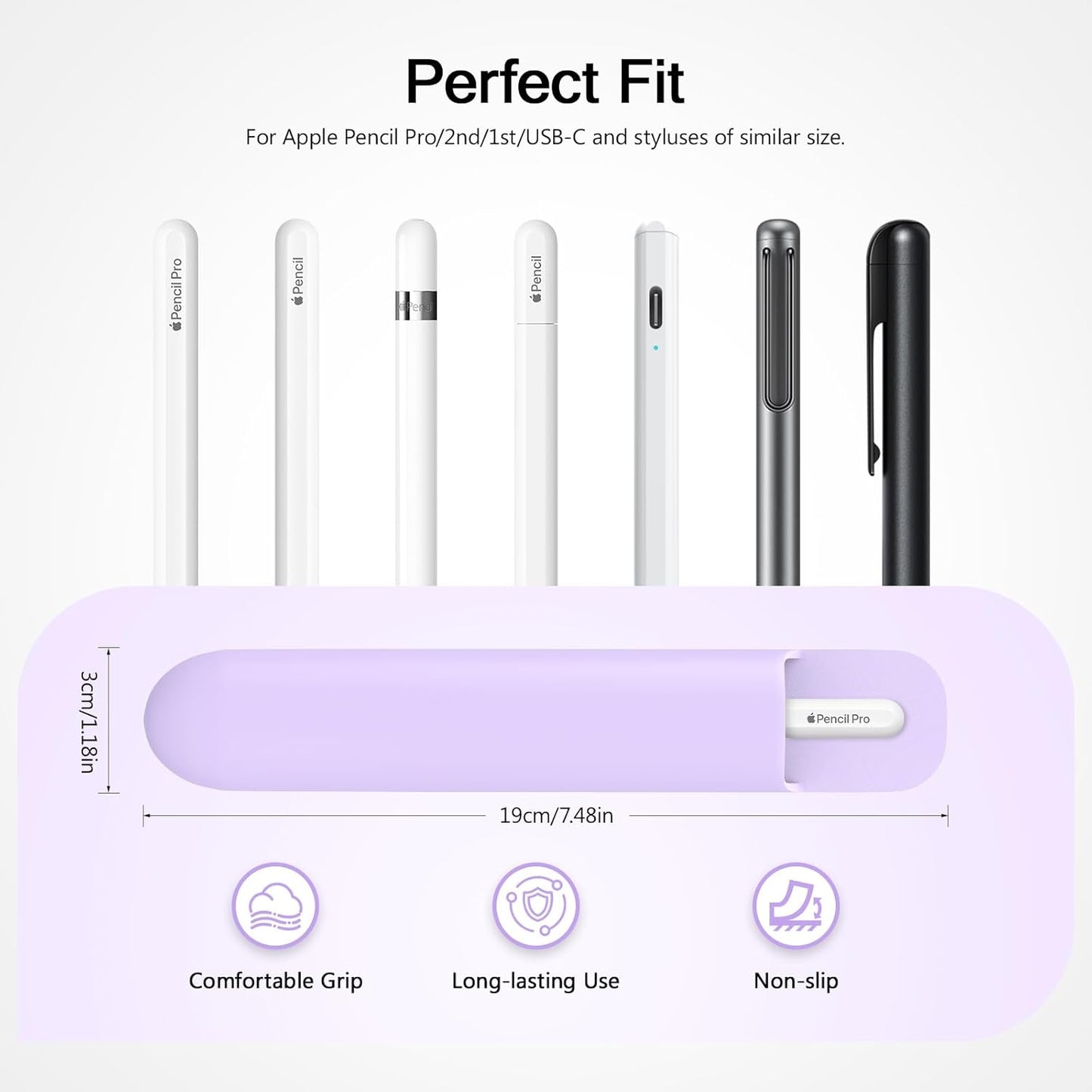 MoKo Pencil Case Holder, Adhesive Silicone Pencil Protected Sleeve Compatible with Apple Pencil Pro/ (USB-C)/ 1st/ 2nd Generation, Similarly Sized Styluses Accessories, Black