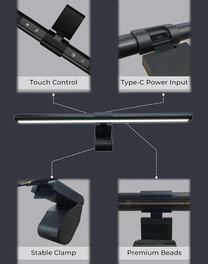 RGB Monitor Light Bar with Wireless Remote, Dual-Source Gaming Computer Lamp for Curved & Flat Monitors (0.39"-1.18"), Ambient Backlight, Stepless Dimming (Ra95), No Glare Desk Setup