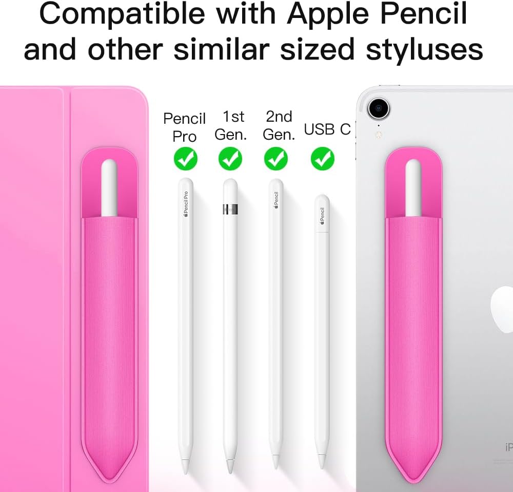 MoKo Pencil Holder Sticker Fit Apple Pencil Pro, Apple Pencil (USB-C), iPencil 1st/2nd Generation, Elastic Pencil Pocket Pouch Adhesive Sleeve Attached to iPad Case for Stylus Pens,Black