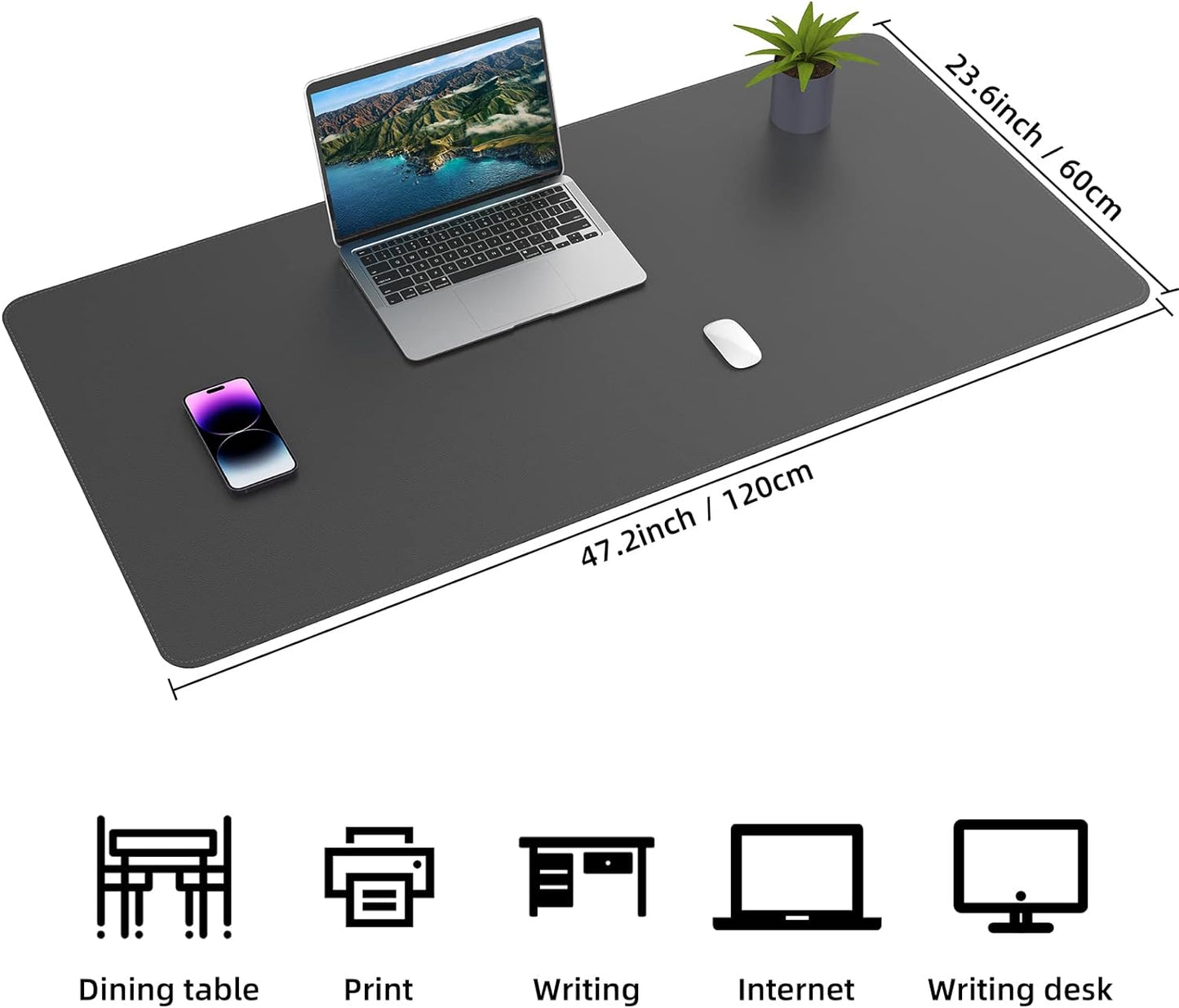 AFIING Large Desk Mat 47" x 17", Dual-Sided Natural Cork & PU Leather Desk Pad, Non-Slip Waterproof Mouse Pad for Office, Home & Gaming, Black