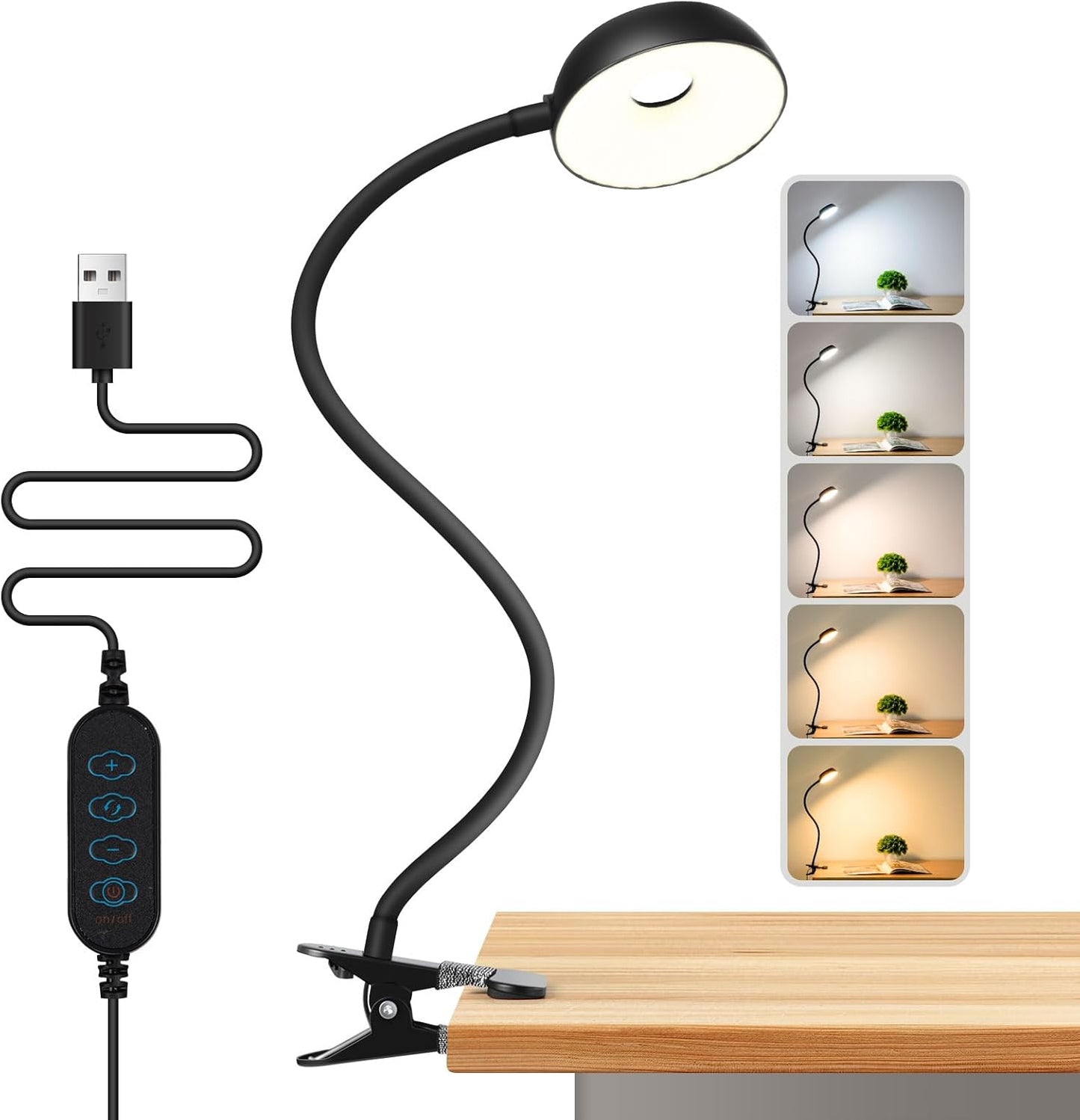 LiFMIRA Reading Light for Beds Headboards, Clip on Light LED Reading Book Light with Clamp Eye-Friendly Desk Lamp 3 Color Modes & 10 Brightness Flexible Reading Lights for Books in Bed Bedside Black