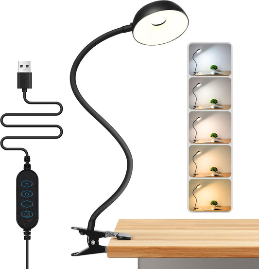 LiFMIRA Reading Light for Beds Headboards, Clip on Light LED Reading Book Light with Clamp Eye-Friendly Desk Lamp 3 Color Modes & 10 Brightness Flexible Reading Lights for Books in Bed Bedside Black