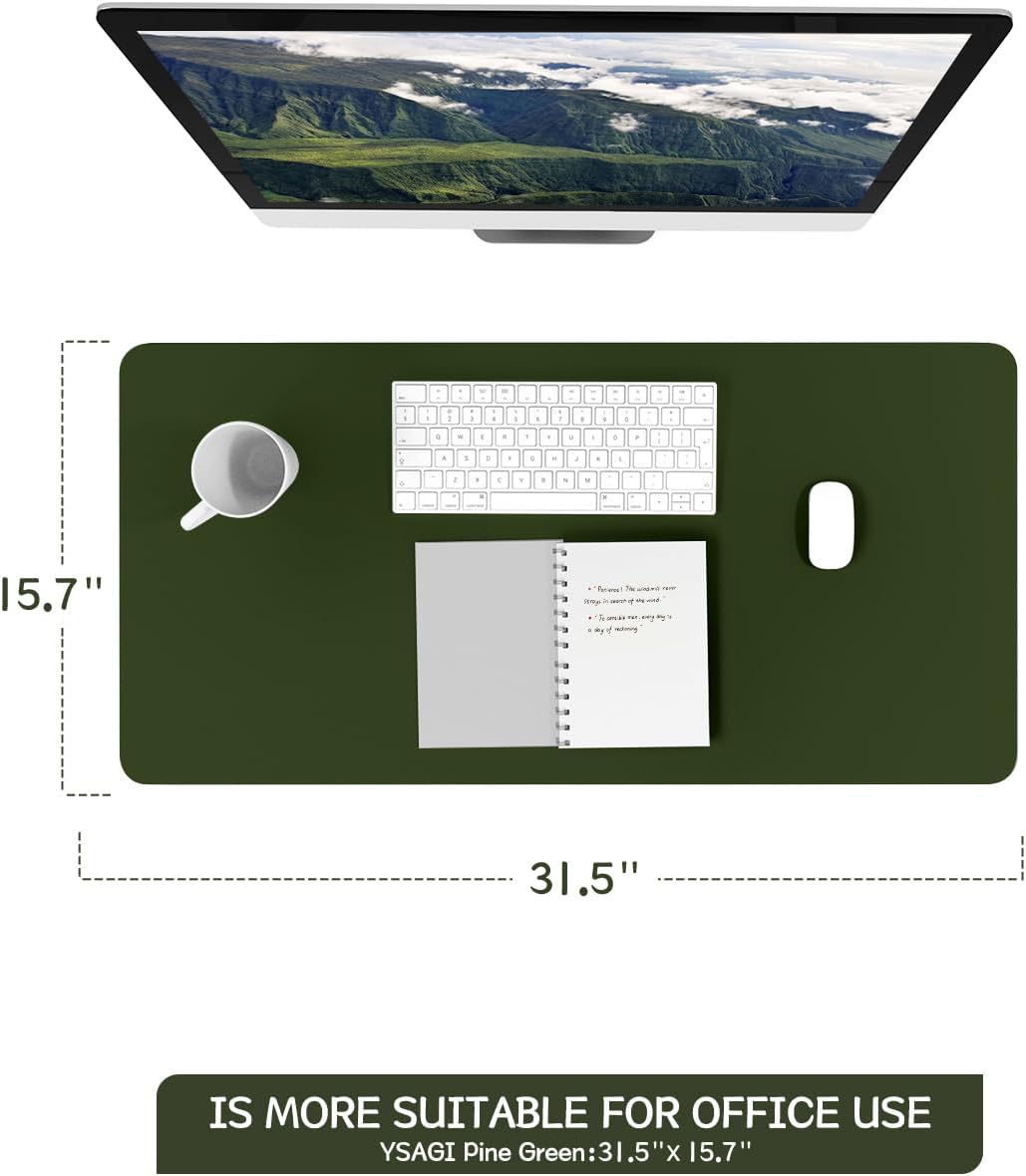 YSAGi Non-Slip Leather Desk Pad, Waterproof Laptop Computer Desk Keyboard Mat, Table Protector Blotter Mat, Large Mouse Pad for Office/Work/Home/Decor(Black, 31.5" x 15.7")
