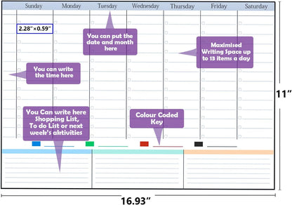 POPRUN Magnetic Fridge Calendar, 16.9"x11" Weekly Schedule Whiteboard, Dry Erase Board for Family Planning & Organization, Ideal for Home, School, Office