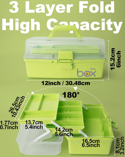 TERGOO 12in 3-Layer Plastic Craft Organizers and Storage, Portable Folding Tackle Box with Handle & Adjustable Dividers, Multipurpose Case for Sewing, Art Supplies, Medicine, Tools (Purple Blue)