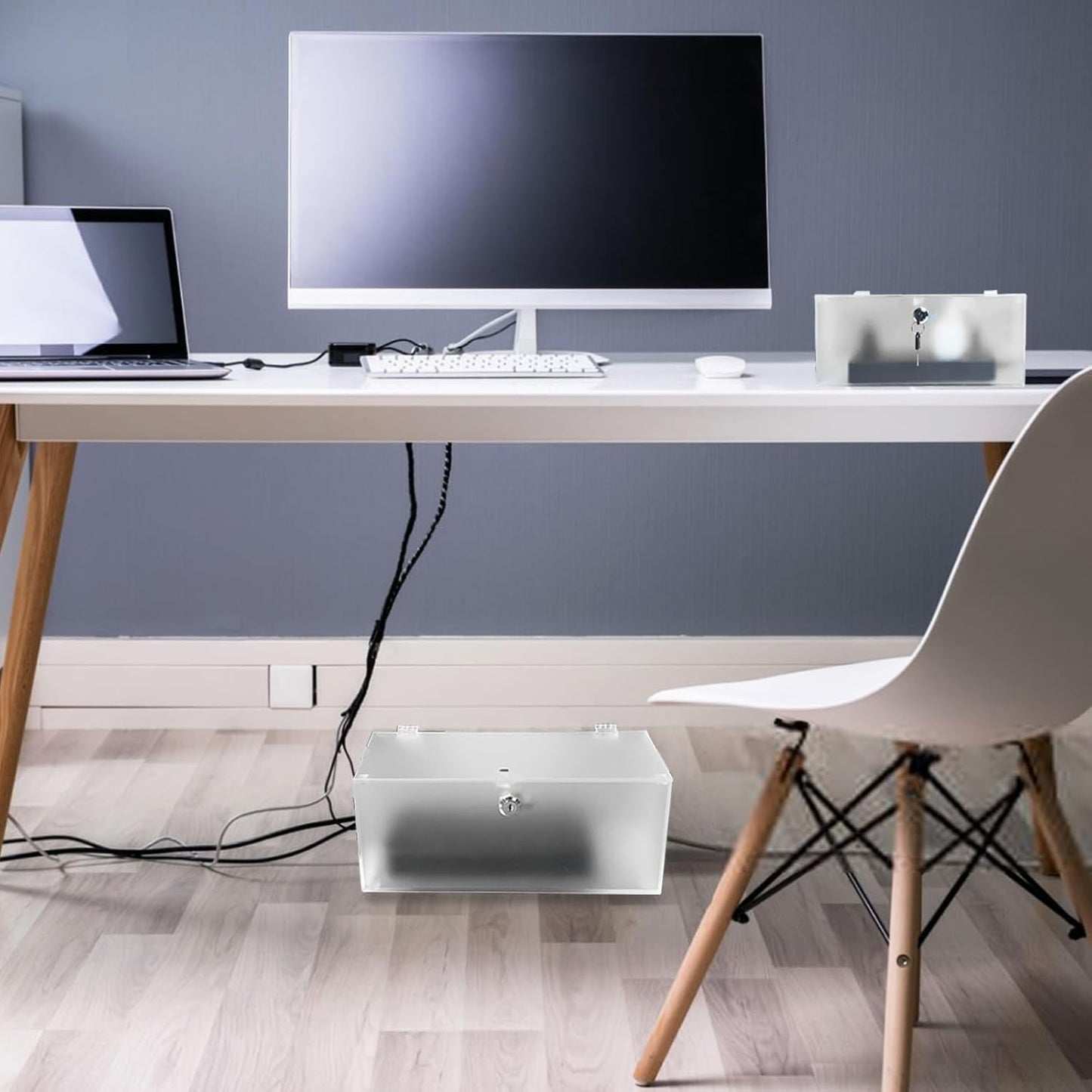 2PC Cable Management Box with Lock,Acrylic,Cable Organizer Box & Power Strip Cover, Wire Organizer for Surge Protector Power Strip,TV Computer,Cable Wires of Home,Office,Child and Pet Proof