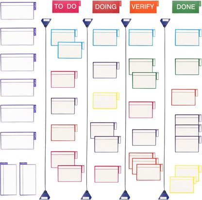 Scrum Board Tool Kit Magnetic Kanban Board, Office Task Management System with to Do, Doing, Verify, Done Columns, 4-Column Workflow Board for Project Planning