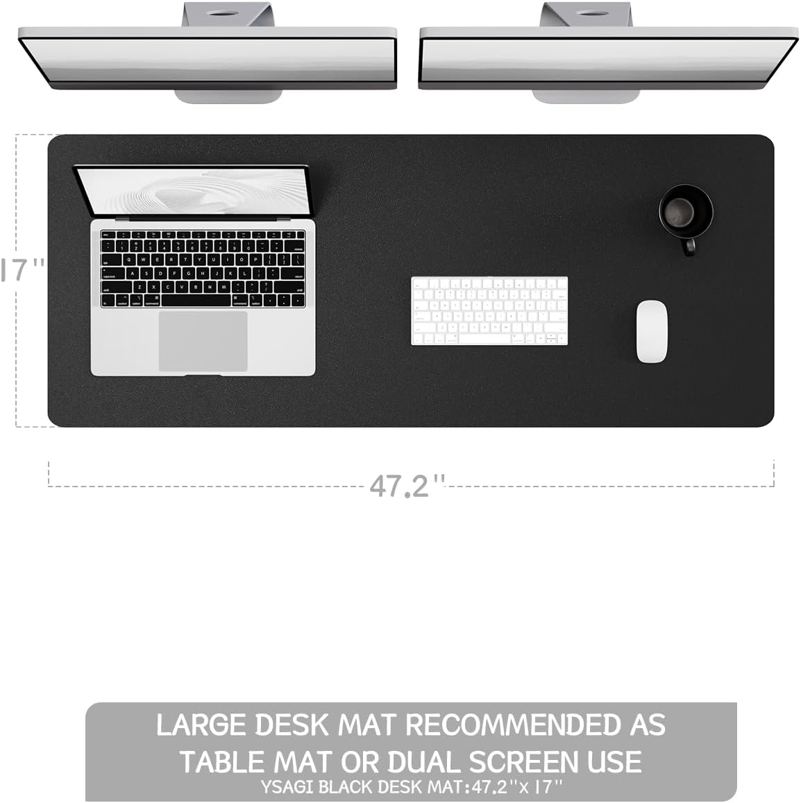 YSAGi Non-Slip Leather Desk Pad, Waterproof Laptop Computer Desk Keyboard Mat, Table Protector Blotter Mat, Large Mouse Pad for Office/Work/Home/Decor(Black, 31.5" x 15.7")