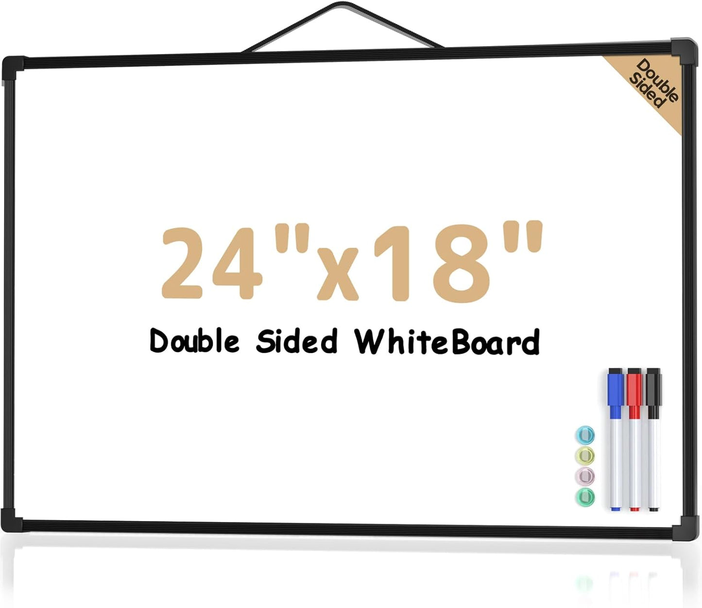 MaxGear Double-Sided Dry Erase Board for Wall, 16"x12" Hanging Whiteboard, Small Dry Erase White Board with 3 Markers and 4 Magnets, Portable Whiteboard for Planning, Drawing, Memo, to Do List