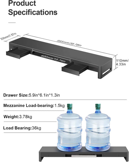 meatanty 3 In 1 Monitor Stand Riser with 2 Drawers,1 Wireless Charging Module and 4 USB Ports,Metal Computer Stand Support Transfer Data & Charging,Desk Organizer for PC,iMac (21 inches)