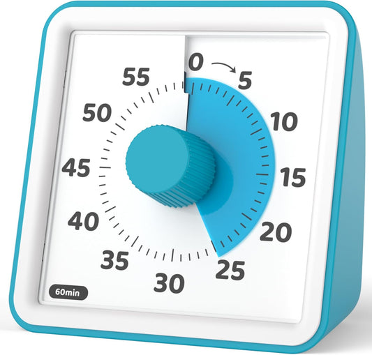 LIORQUE Visual Timer for Kids, 60-Minute Countdown Timers for Classroom Office Kitchen with Silent Operation, Kids Timer for Teaching (Batteries Included)