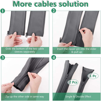 Flexible Cable Management Sleeve with Zipper - Extendable Cord Organizer System Wrap Wire Cable Cover Sleeve Holder, Keep Home & Office Clean Safe Protector for TV/Media, Beige, 39 Inches, 2 Pcs