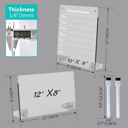 2PCS Clear Acrylic Weekly Dry Erase Board Desktop, 8x6 Small Magnetic Whiteboard with Stand for Table Calendar Memo Board for Fridge, Office, School, Home