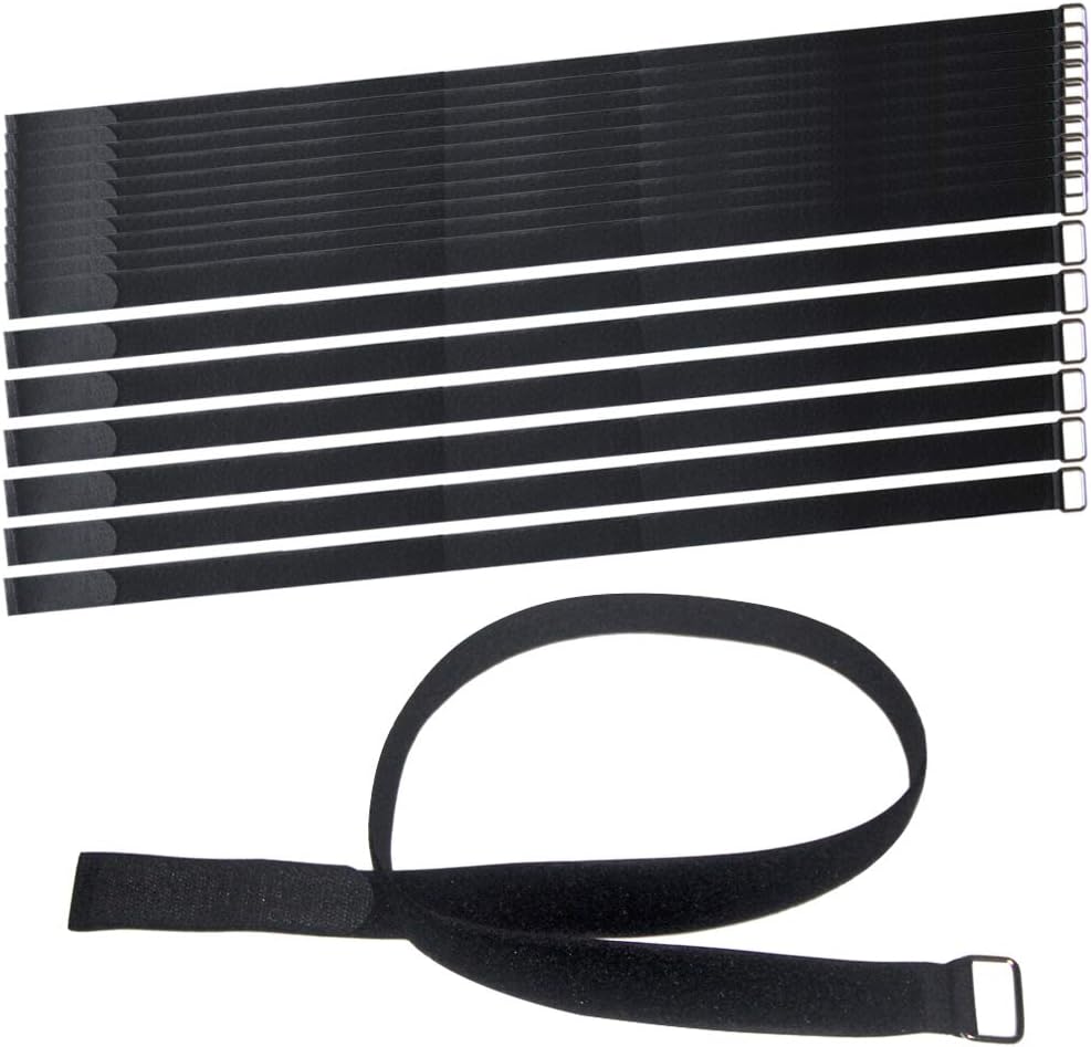 18 inch Extend Cable Strap and Adjustable Securing Strap with Buckle - 12 PCS Reusable Hook and Loop Fastening Nylon Cable Tie Wrap