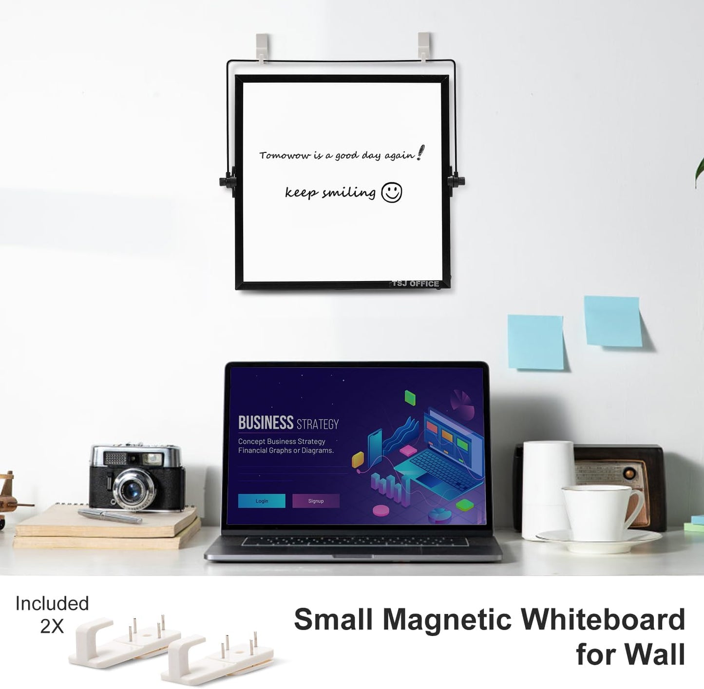 TSJ OFFICE Small White Board - 12 X 16 Inches Small Magnetic Dry Erase Board with Hooks for Wall, Desktop Whiteboard Stand 360 Degrees Revolving Double Sided for Office, Home, School, Silver